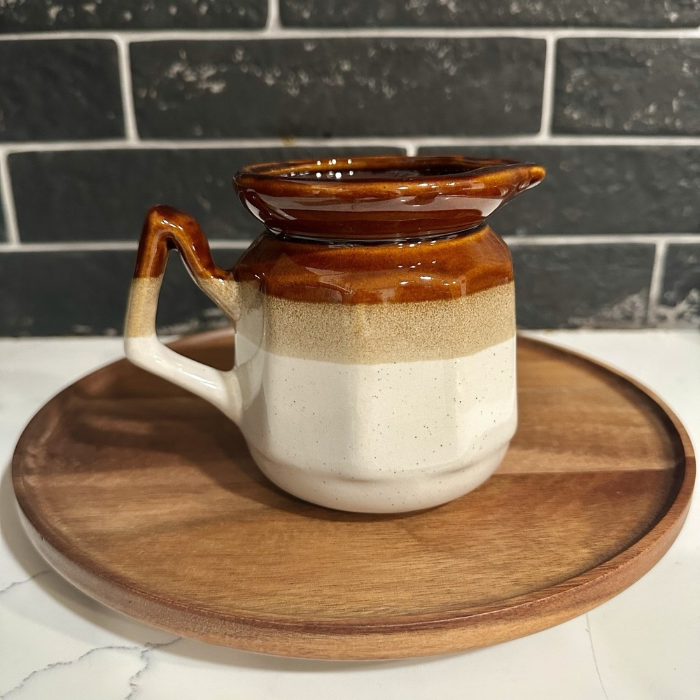 Stoneware Milk Creamer Paneled Vintage 1970's Tri-Color Unknown Maker